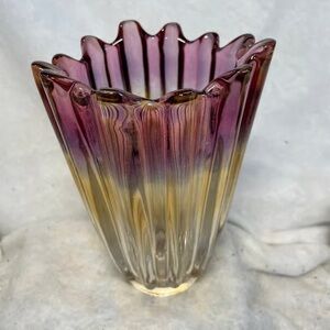 Vintage MCM Federal Glass Celestial Moonglow Iridescent Vase 7"